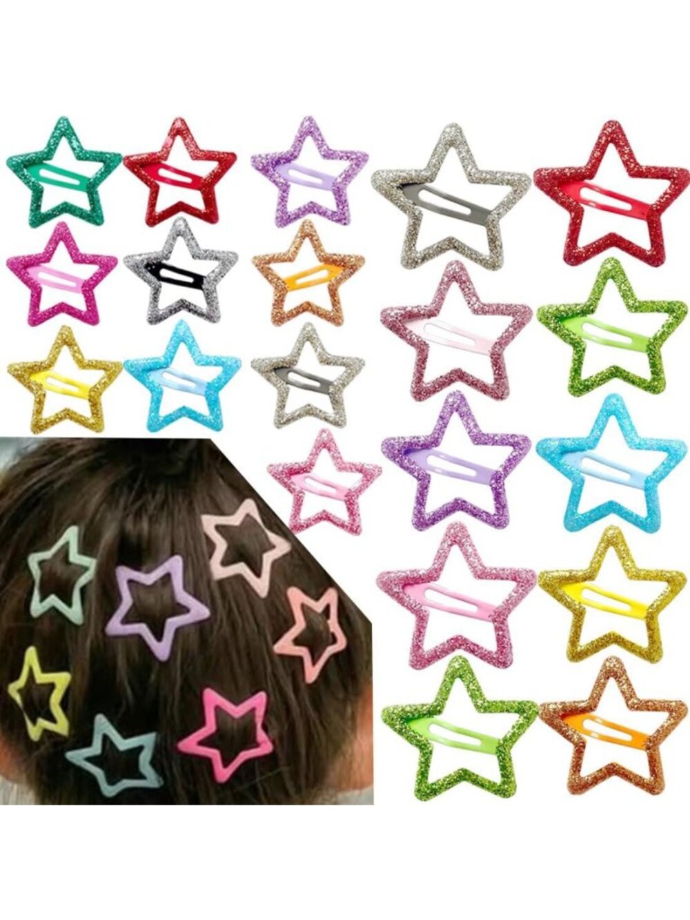 20 PCS Sparkling Star Hair Clips - Non-Slip Metal Barrettes for Girls & Women